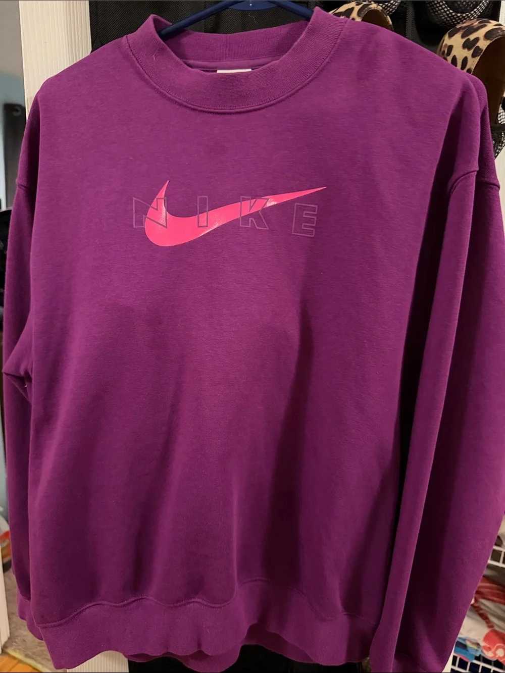 Nike Plum Crewneck Sweatshirt with Pink Swoosh XS